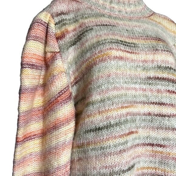 H by Halston Women's Puff Sleeve Sweater Mock Neck Spacedye Pink Size Large NWT - Picture 3 of 9